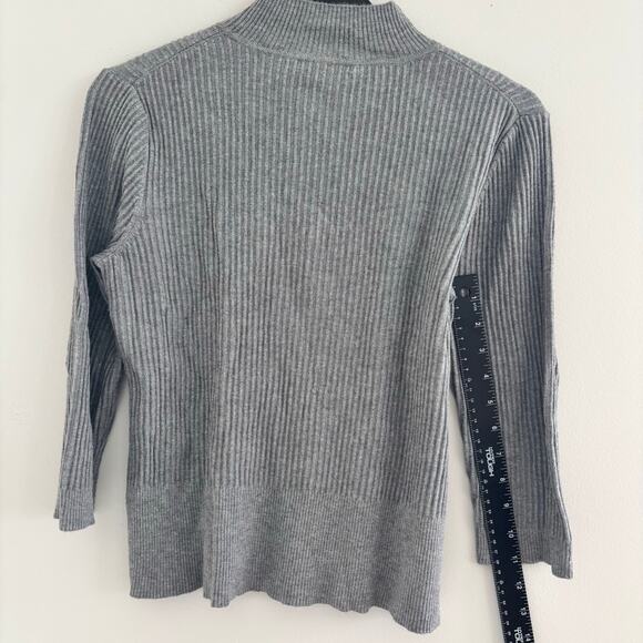 Y2k Cable & Gauge Petite Gray Ribbed Ruffle Sweater 3/4 Sleeves Mock Neck Size S - Picture 6 of 7